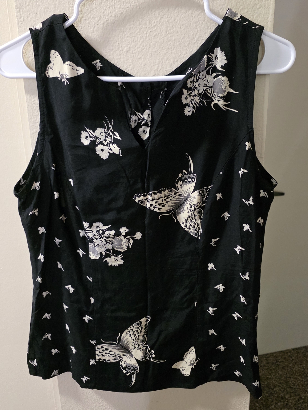Gantos Black Sleeveless Top with White Butterfly & Floral Print